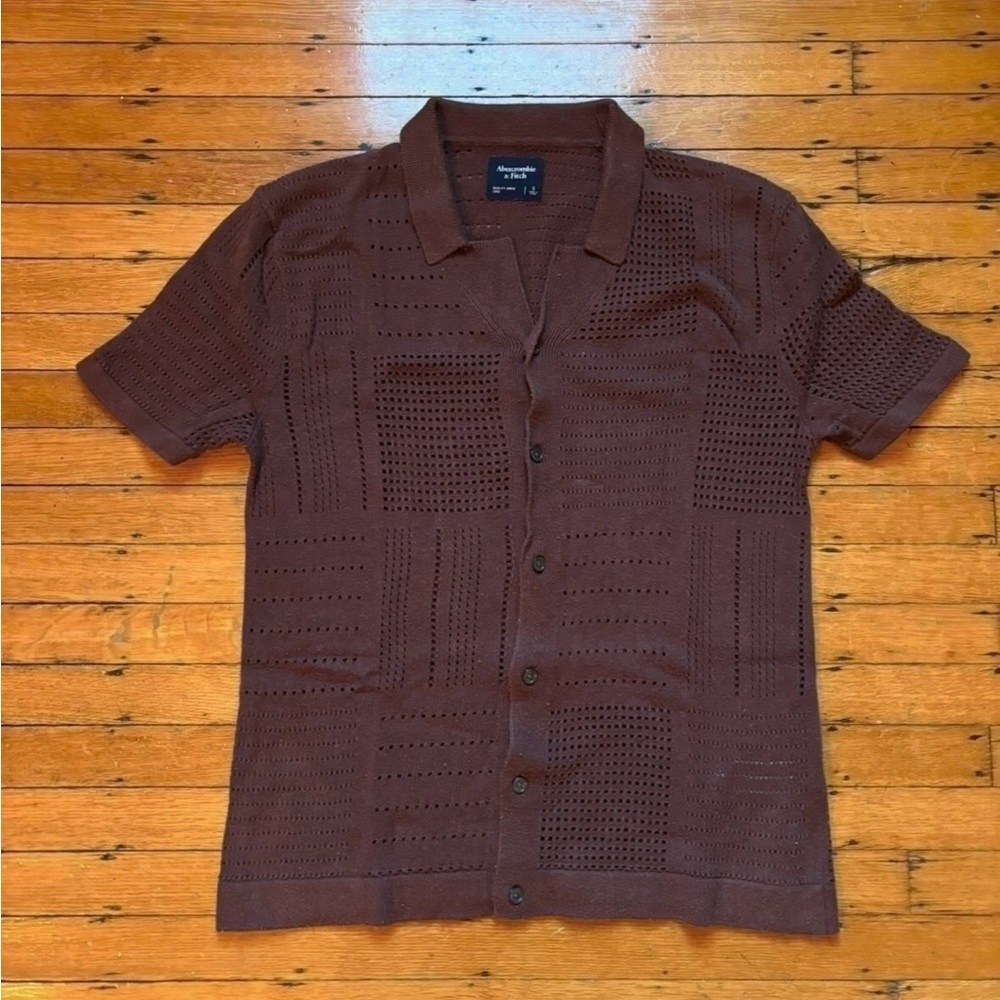 Abercrombie & Fitch Men's Brown Knit Geometric Button-Up Shirt Size S